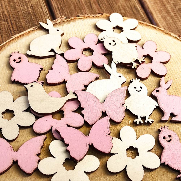 Osterfiguren aus Holz, pink und creme, 24 Stück / Packung 