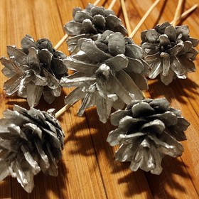 Cones on a wooden peak silver 6 pcs / pack