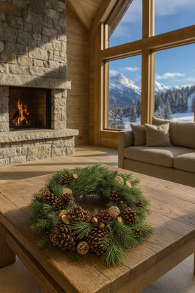 A wreath of fresh spruce needles with winter accessories, 30 cm