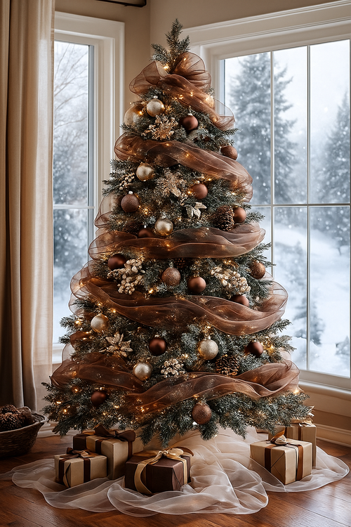 Organza, trimmed 40 cm, length 9 rm (coffee with milk)