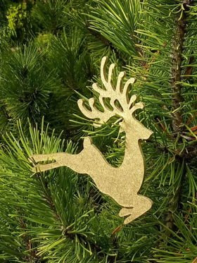 Weihnachts Hirsch Anhänger aus Holz Gold 9/11 cm