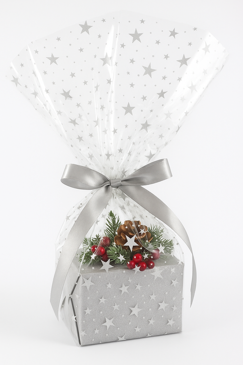 Foil film 50 x 70 cm with a stars, 50 sheets/pkg - silver