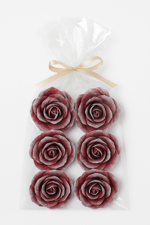 Artificial roses, developed, head, maroon - 3 pcs / pack