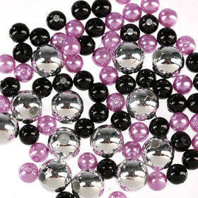 Perlen, Zierperlen 50g violett silber schwarz