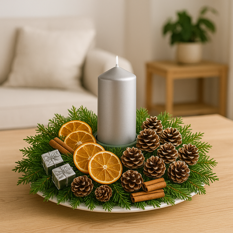 Runde Komposition aus Holz 25 cm Durchmesser