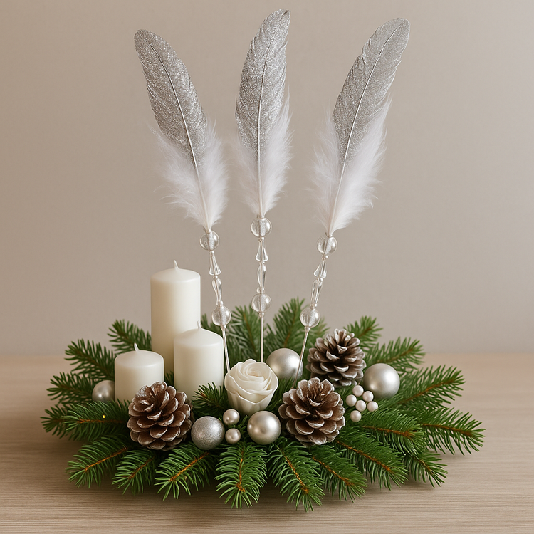 Silver feather with cristalls on stick