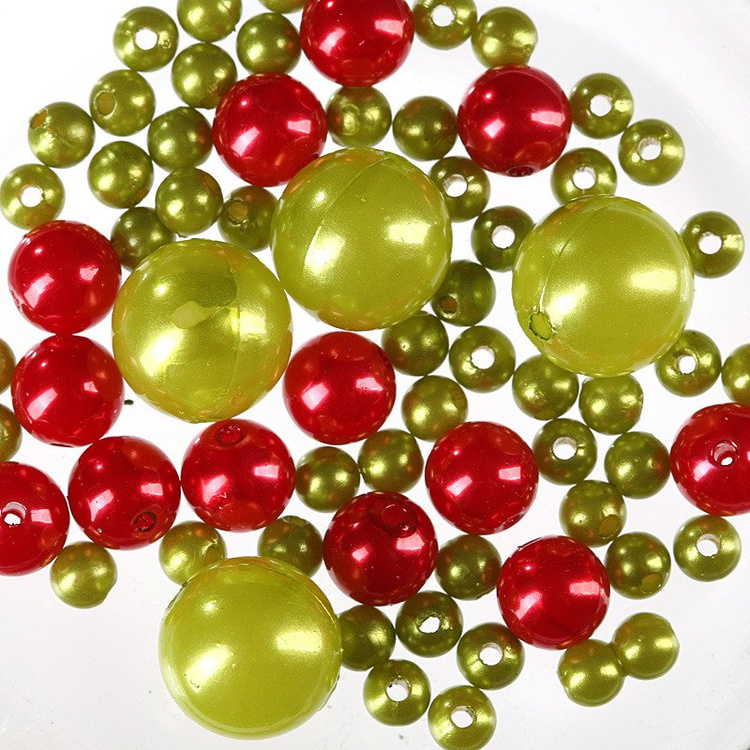 Pearls, decorative beads 50g green and red 