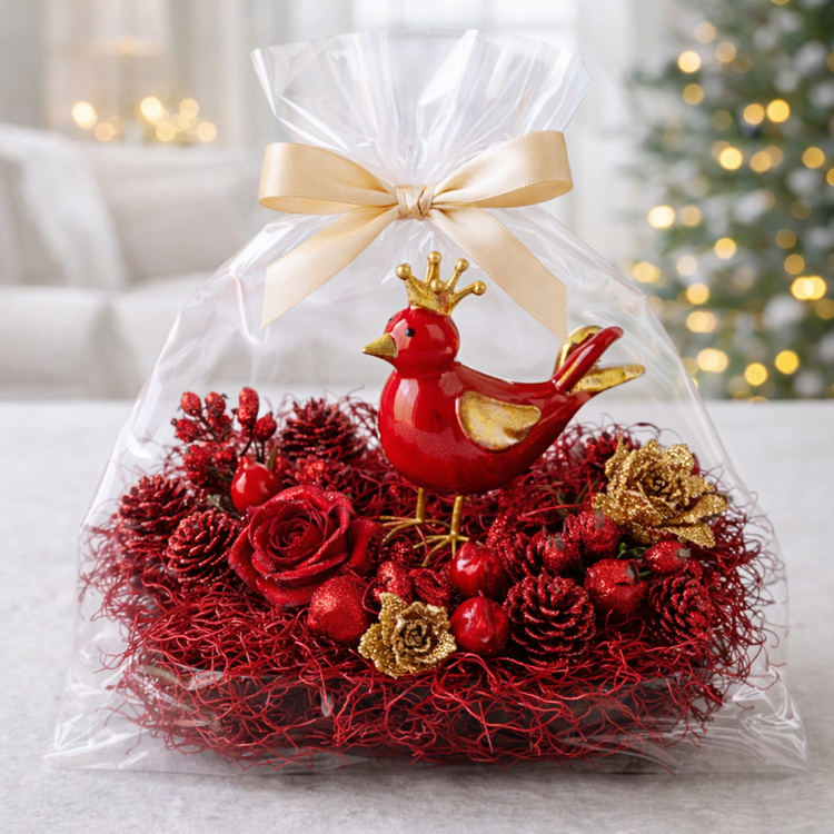 Keramischer, roter Vogel mit Stiel 6/30 cm