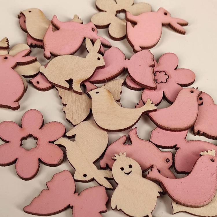 Osterfiguren aus Holz, pink und creme, 24 Stück / Packung 