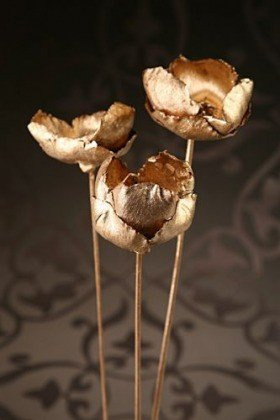 Palm cup on stick, golden, diameter 5-8 cm, 4 pcs/pkg lacquered