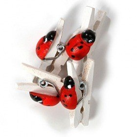 Ladybirds on clip 24 pcs/pkg - white