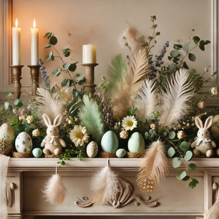Feathers ca. 200 pcs - green/cream
