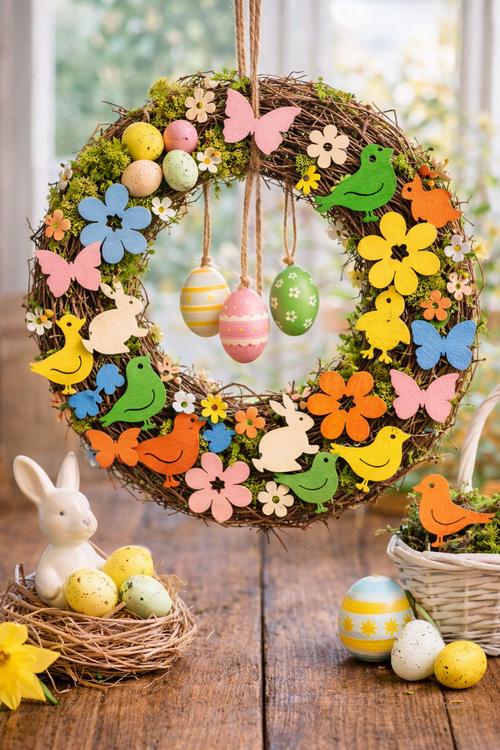 BAW SIĘ Z NAMI KOLORAMI – 48 szt. Drewniane Ozdoby 2–3 cm | Mix Wiosenny | GrandDeco