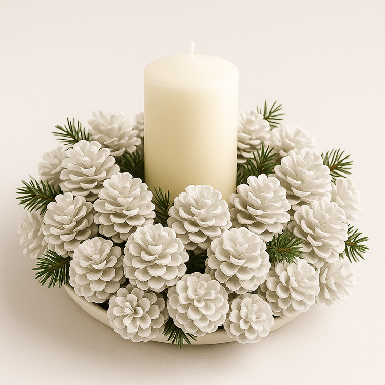 Szyszki dekoracyjne białe GrandDeco – 60 szt. eleganckie ozdoby zimowe i świąteczne w stylu scandi i classic white