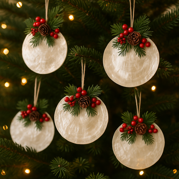 Muszle Capiz 7–11 cm 12 szt – GrandDeco  Naturalne, perłowe krążki do dekoracji świątecznych i zimowych aranżacji