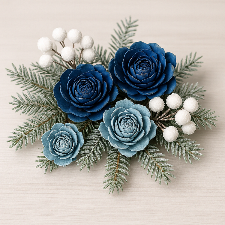 Cedar Wood Roses 6 pcs./pack heads blue,white