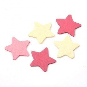 Wooden stars 3 cm cream, violet, pink 30 pcs/set