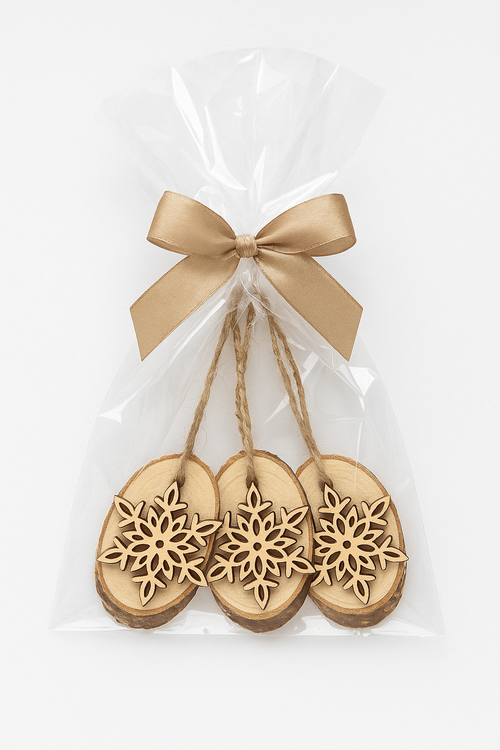 Zawieszki świąteczne drewniane gwiazdki na plasterkach drewna 3 szt. | GrandDeco