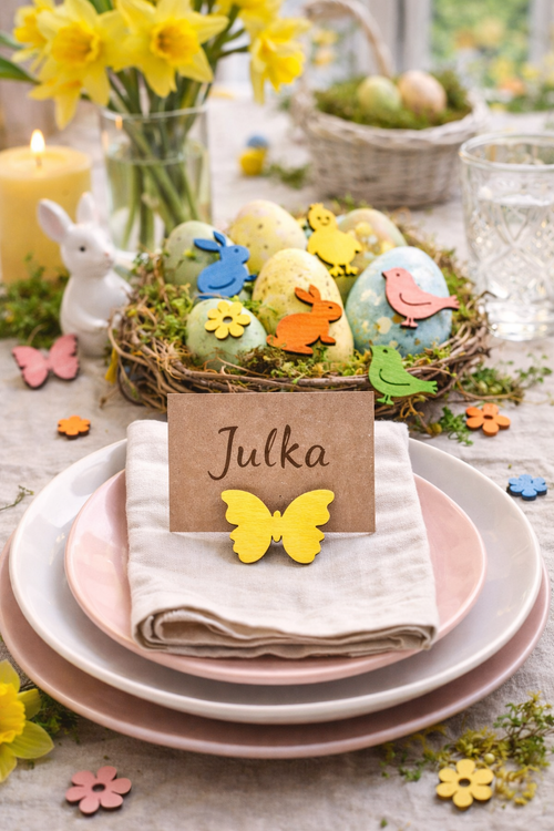 BAW SIĘ Z NAMI KOLORAMI – 48 szt. Drewniane Ozdoby 2–3 cm | Mix Wiosenny | GrandDeco