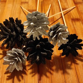 Cones on a wooden peak silver and black 6 pcs / pack