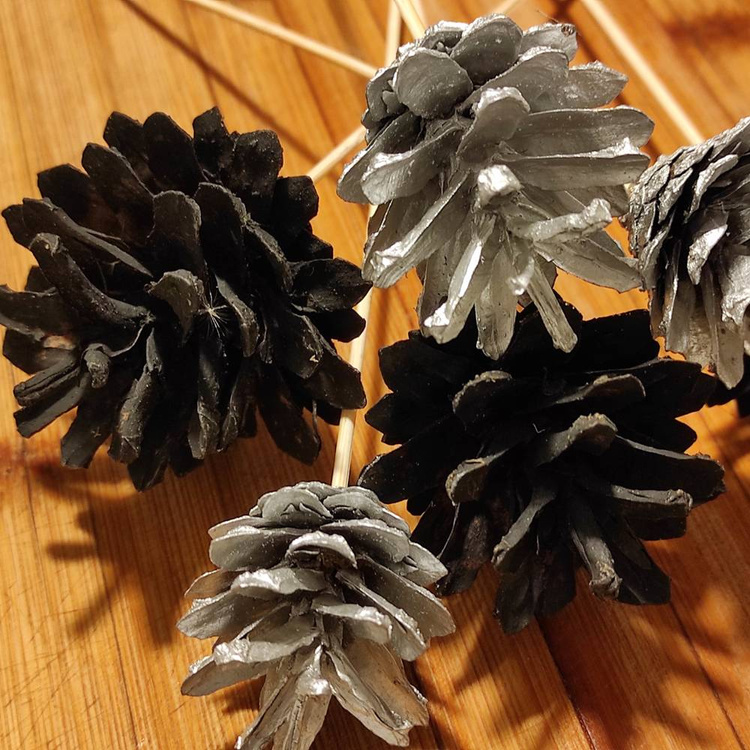 Cones on a wooden peak silver and black 6 pcs / pack 