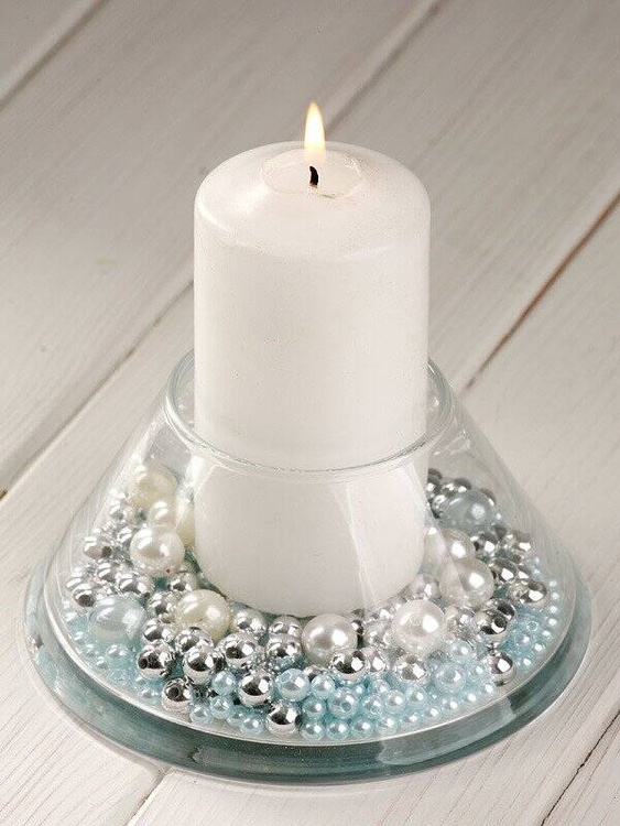 Originelles Set (A) Perlen  silbern-weiß-blau