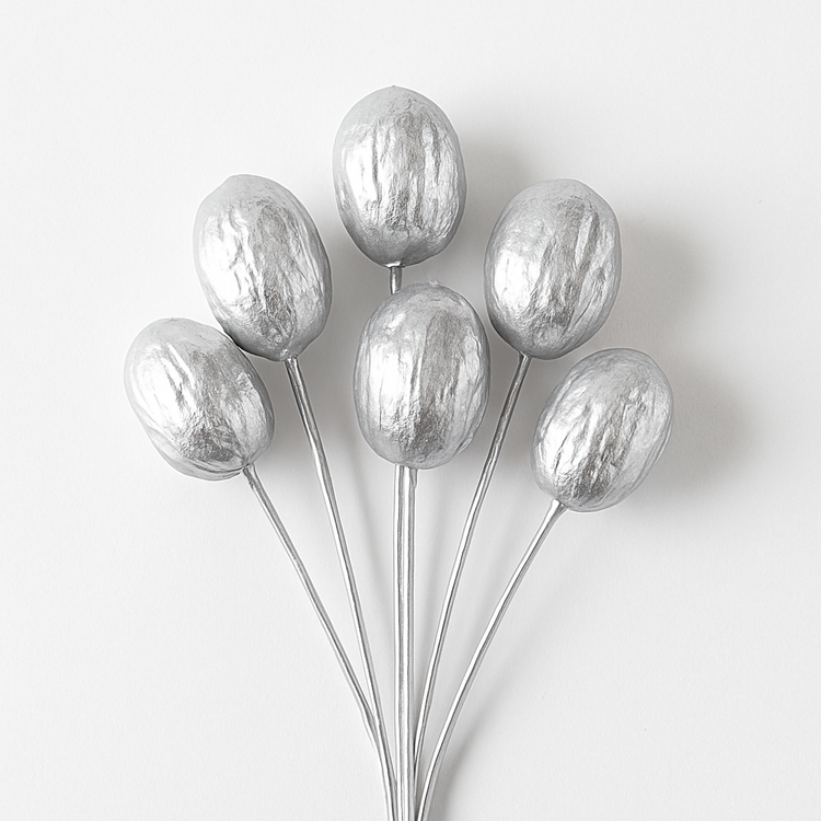 Exotische Früchte am Stäbchen, 6 Stücke - 30 cm, silbern