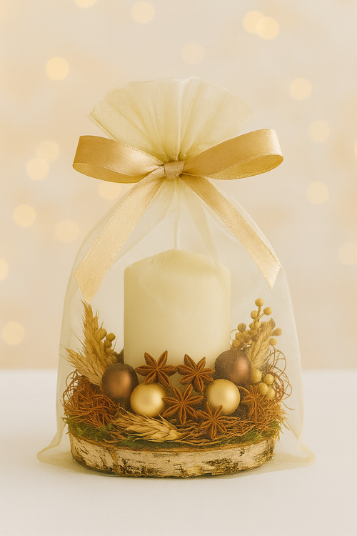 Decoration with a candle on wood 12 cm