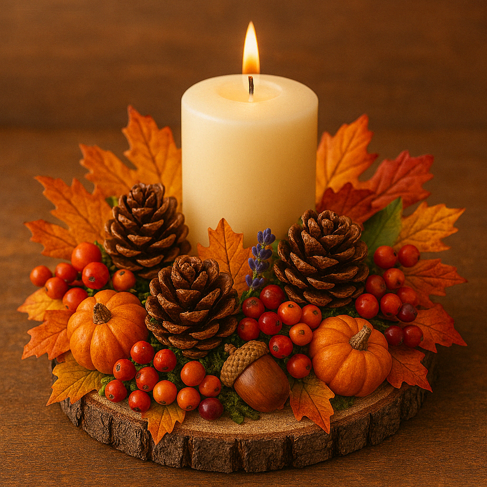 jesienne dekoracje z szyszek