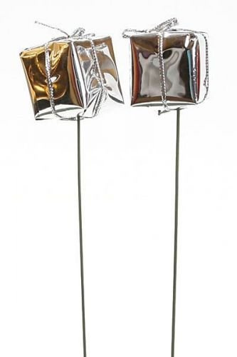 Srebrne prezenty na druciku 12 szt. – dekoracje świąteczne DIY, pik 10 cm, pakunek 2,5 cm, ozdoby do stroików i wianków