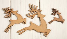 Christmas decorations wooden reindeer running  5,7,10 cm 3 pcs / pack