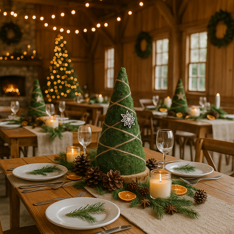 Christmas tree made of moss on a brown base, 16-30 cm