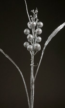 GAŁĄZKA DEKORACYJNA Z KULKAMI SREBRNA 36 CM