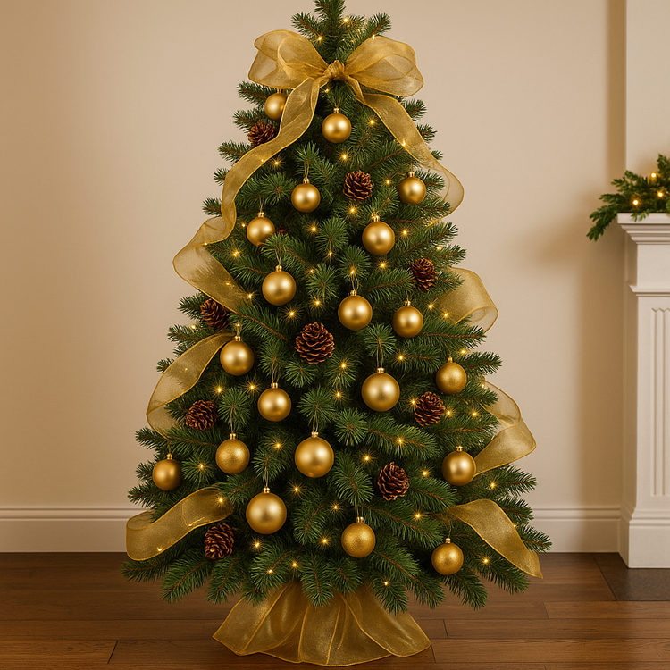 Organza Christmas ribbon, 12/900 cm gold tulle on a roll