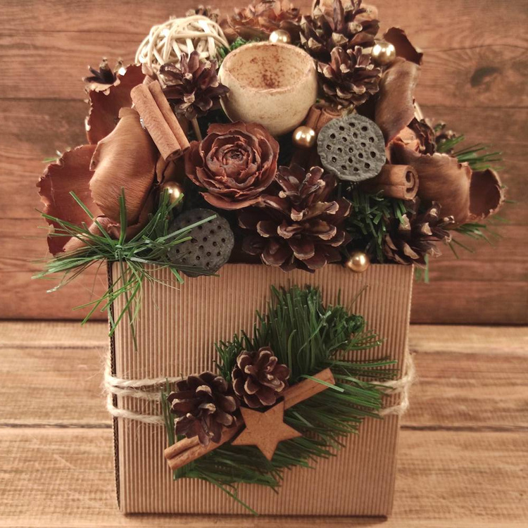 Flower Box with sponge for dry and artificial plants 10/10 cm, eco pattern 