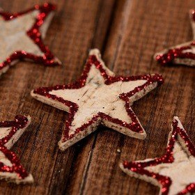 Birchen stars ca. 3-4cm 12pcs/pkg red glitter