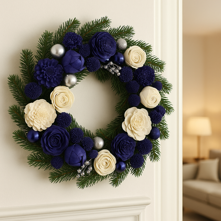 Dried salt flowers 45-50 pcs / pack - navy blue and white