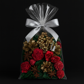 Świąteczne Potpourri Naturalne – Czerwono-Złota Dekoracja z Szyszkami i Kwiatami do Naczyń i Stroików