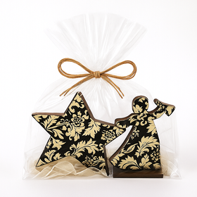 Wooden angel with suede gold applique, 15x10 cm