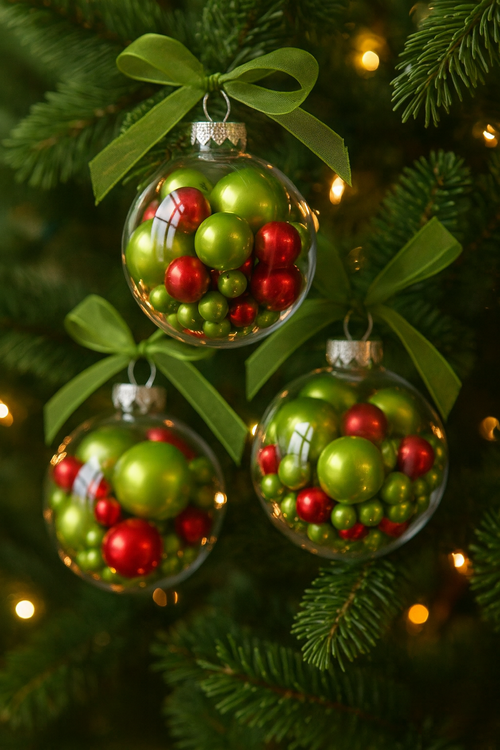 Pearls, decorative beads 50g green and red 