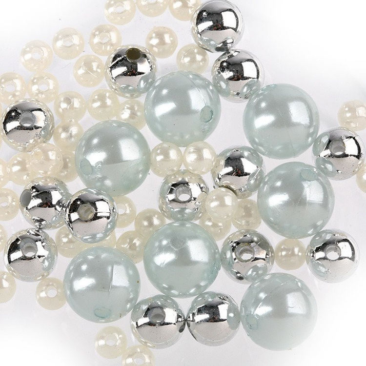 Originelles Set (A) Perlen  silbern-weiß-blau