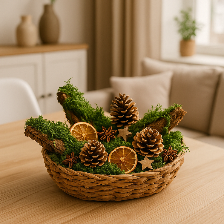 Dried bark decorated with moss-5-7 pieces