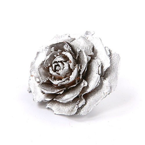 Cedar Wood Roses 6 pcs./pack Silver Lacquered