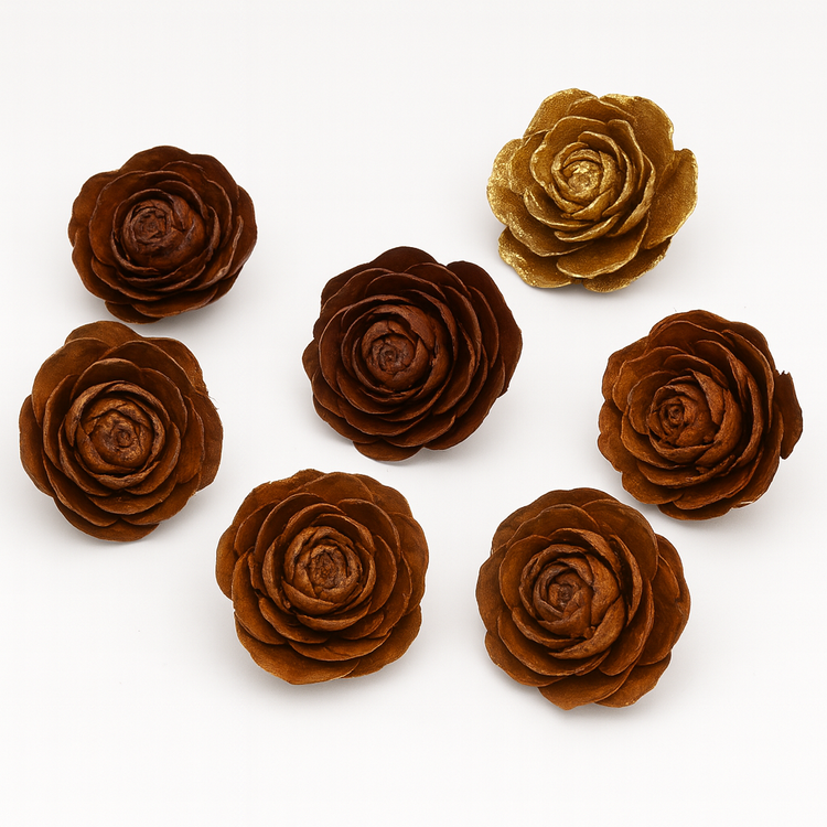 Cedar Wood Roses 6 pcs./pack heads brown,gold,natural