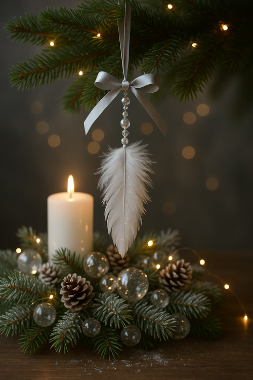 Silver feather with cristalls on stick