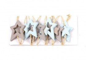 Garland blue-lilac wooden stars on string 12 stars - 160 cm