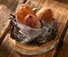 Nest of fragrant ecological hay with quail eggs on birch 15/15 cm