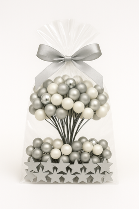 Glass balls on wire, 20mm, pink-white, bunch of 18 pcs, mat/glittered