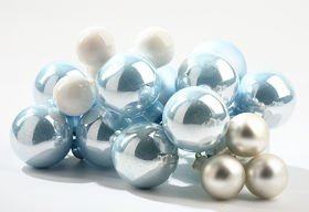 Glass balls on wire, 20-30mm, shades of white, bunch of 18 pcs, mat/glittered