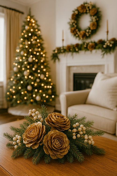 Cedar Wood Roses 6 pcs./pack Gold Lacquered